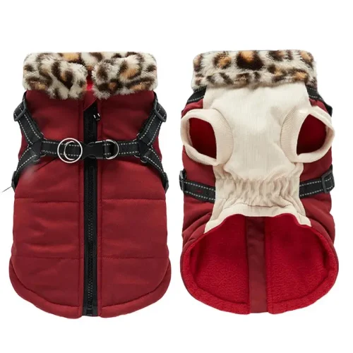 Winter Dog Jacket Built-In Harness